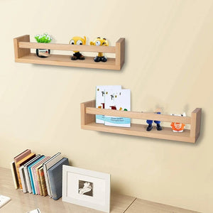 2Pcs Natural Wood Floating Wall Bookshelf for Kids - Nursery Room Shelves - LearnLark Montessori