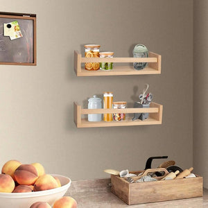 2Pcs Natural Wood Floating Wall Bookshelf for Kids - Nursery Room Shelves - LearnLark Montessori