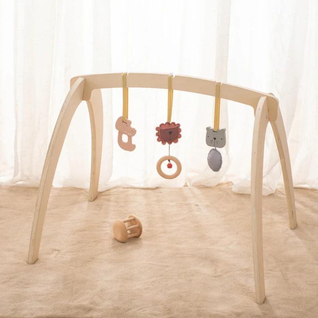 Baby Montessori Wooden Gym Frame – Foldable Play Gym with Sensory Toys - LearnLark Montessori