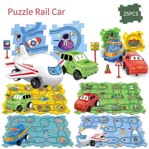 DIY Puzzle Track Car Play Set with Vehicles, Puzzle Car Track Montessori Track Car Toy Set, for 3+ Years Kids Christmas Gifts - LearnLark Montessori