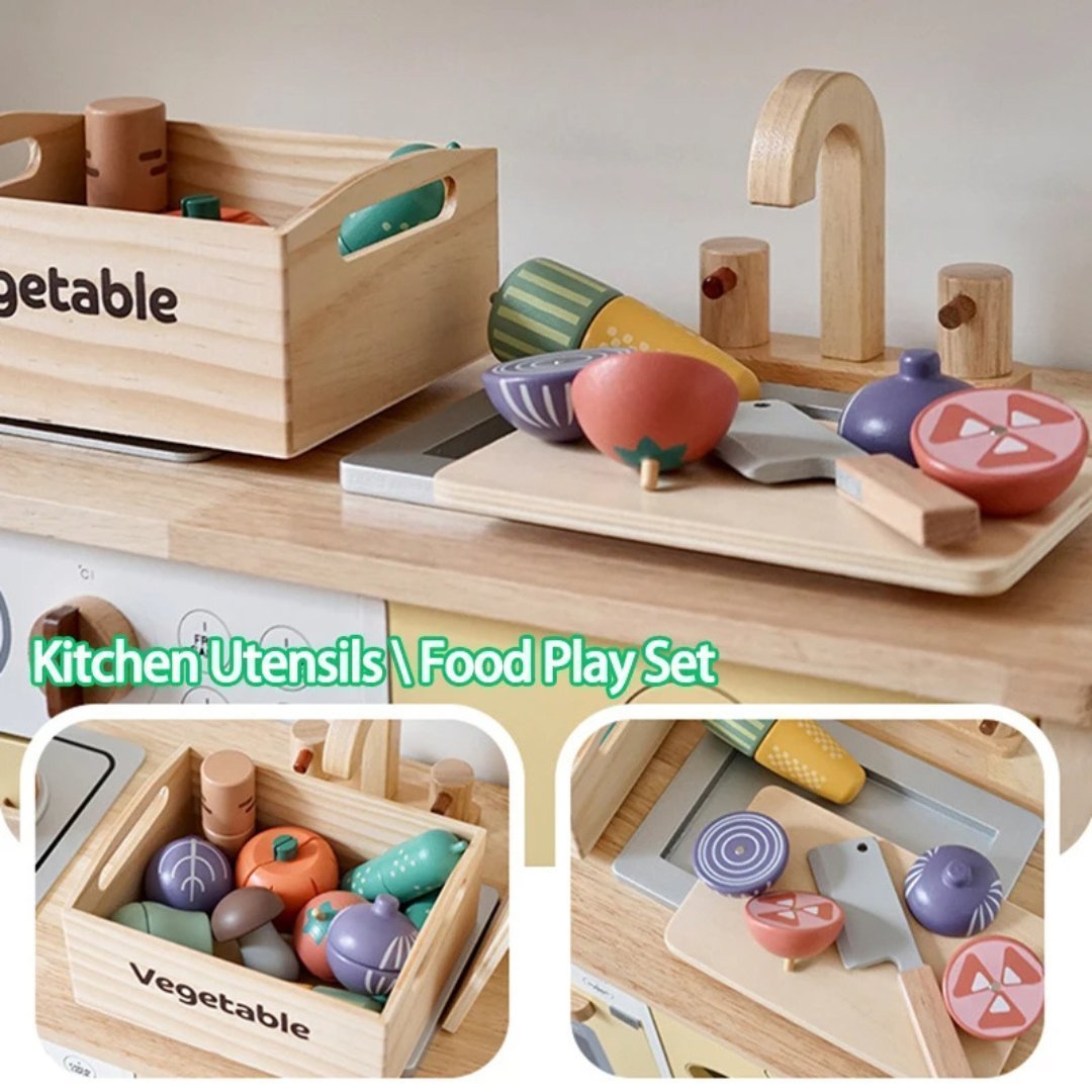 Magnetic Wooden Kitchen Play Set – Pretend Play Food Toys for Kids - LearnLark Montessori