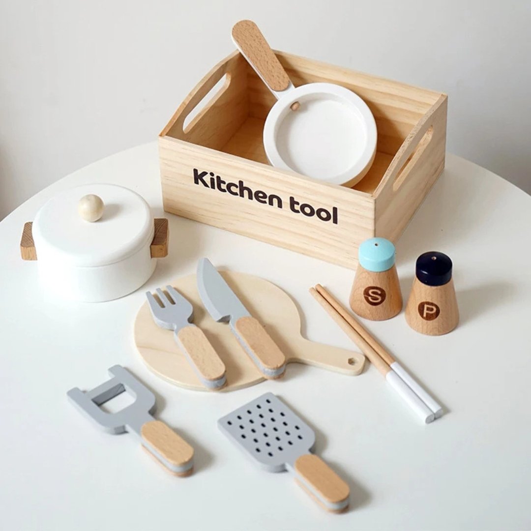 Magnetic Wooden Kitchen Play Set – Pretend Play Food Toys for Kids - LearnLark Montessori