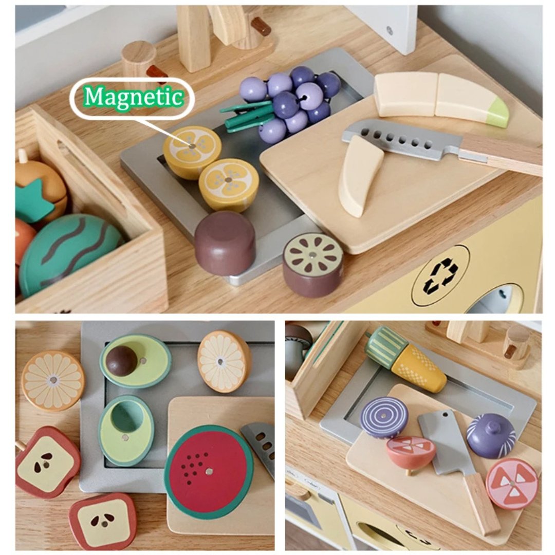 Magnetic Wooden Kitchen Play Set – Pretend Play Food Toys for Kids - LearnLark Montessori