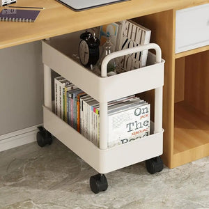 Mobile Bookcase Organizer - 2 - Tier Movable Bookshelf Cart with Wheels - LearnLark Montessori