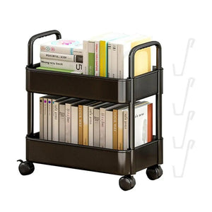 Mobile Bookcase Organizer - 2 - Tier Movable Bookshelf Cart with Wheels - LearnLark Montessori