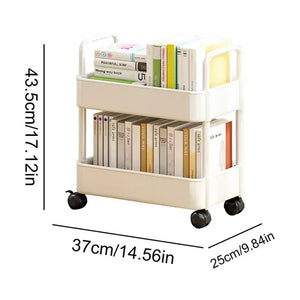 Mobile Bookcase Organizer - 2 - Tier Movable Bookshelf Cart with Wheels - LearnLark Montessori