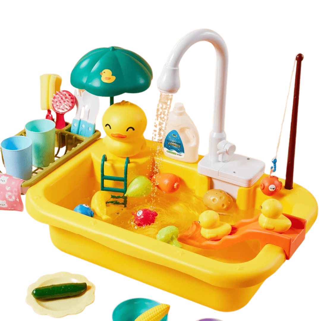 Montessori Kids Kitchen Sink Playset with Electric Dishwasher & Running Water Pretend Food - LearnLark Montessori