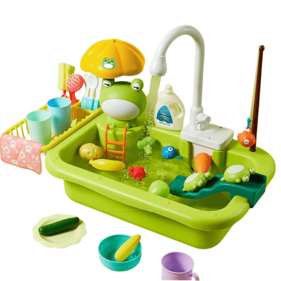 Montessori Kids Kitchen Sink Playset with Electric Dishwasher & Running Water Pretend Food - LearnLark Montessori