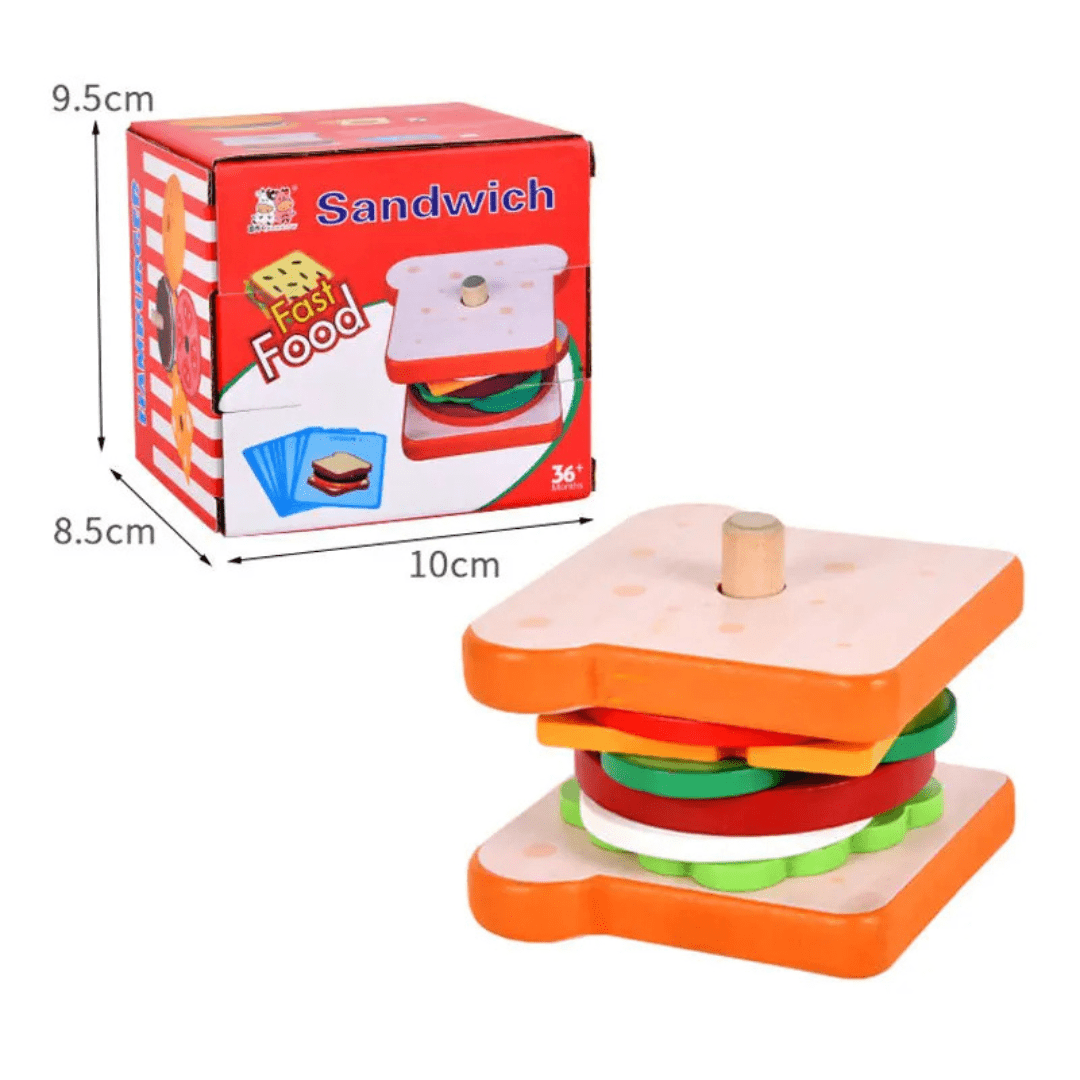 Montessori Wooden Burger Stacking Toy for Toddlers - Fine Motor & Educational Kitchen Play - LearnLark Montessori