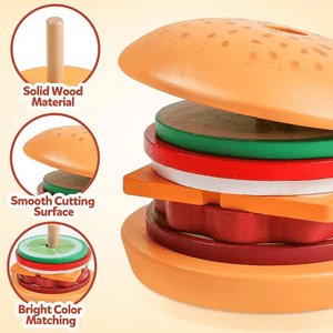 Montessori Wooden Burger Stacking Toy for Toddlers - Fine Motor & Educational Kitchen Play - LearnLark Montessori