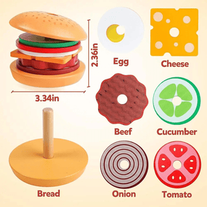 Montessori Wooden Burger Stacking Toy for Toddlers - Fine Motor & Educational Kitchen Play - LearnLark Montessori