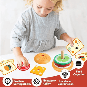 Montessori Wooden Burger Stacking Toy for Toddlers - Fine Motor & Educational Kitchen Play - LearnLark Montessori