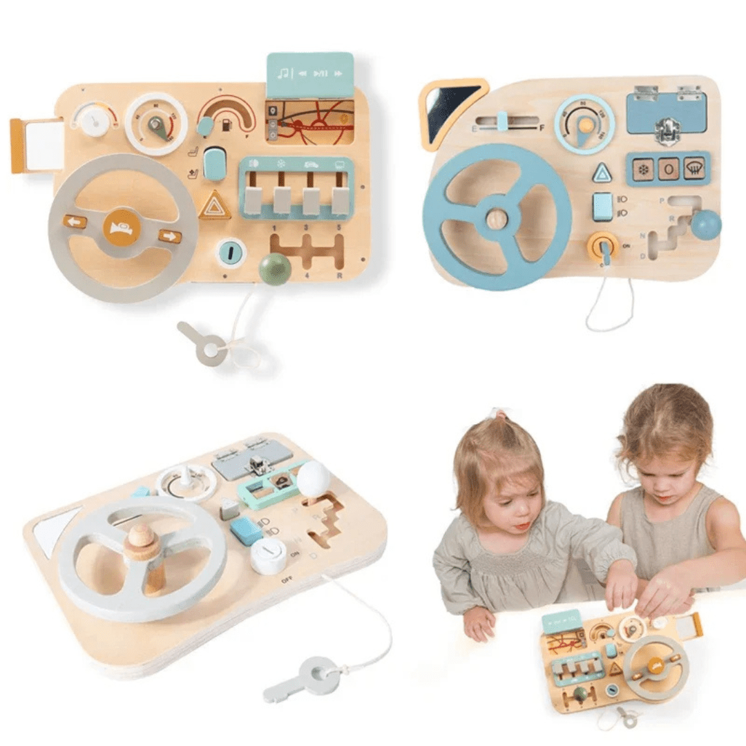 Montessori Wooden Steering Wheel Busy Board – Sensory Travel Toy for Toddlers - LearnLark Montessori