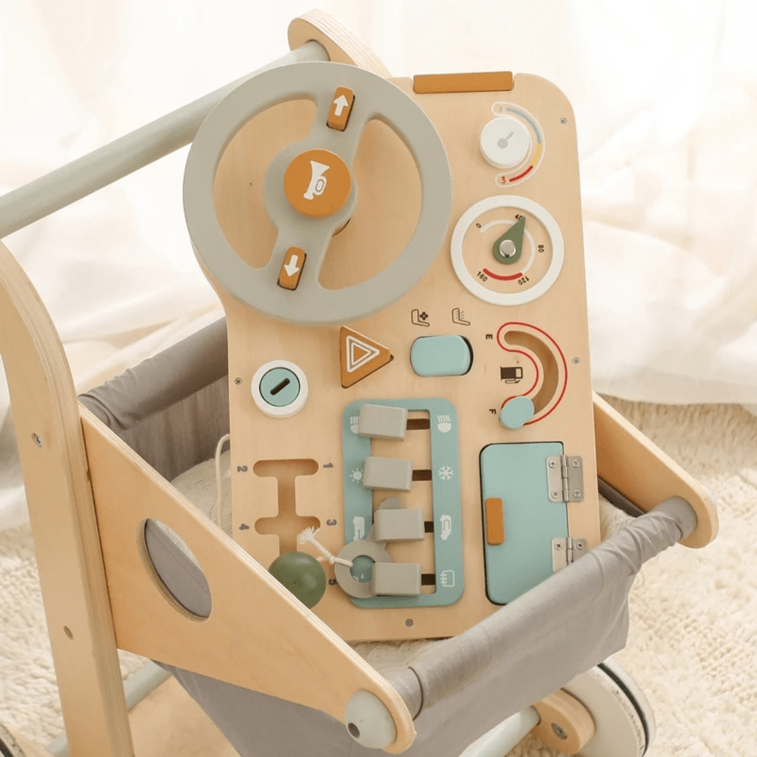 Montessori Wooden Steering Wheel Busy Board – Sensory Travel Toy for Toddlers - LearnLark Montessori