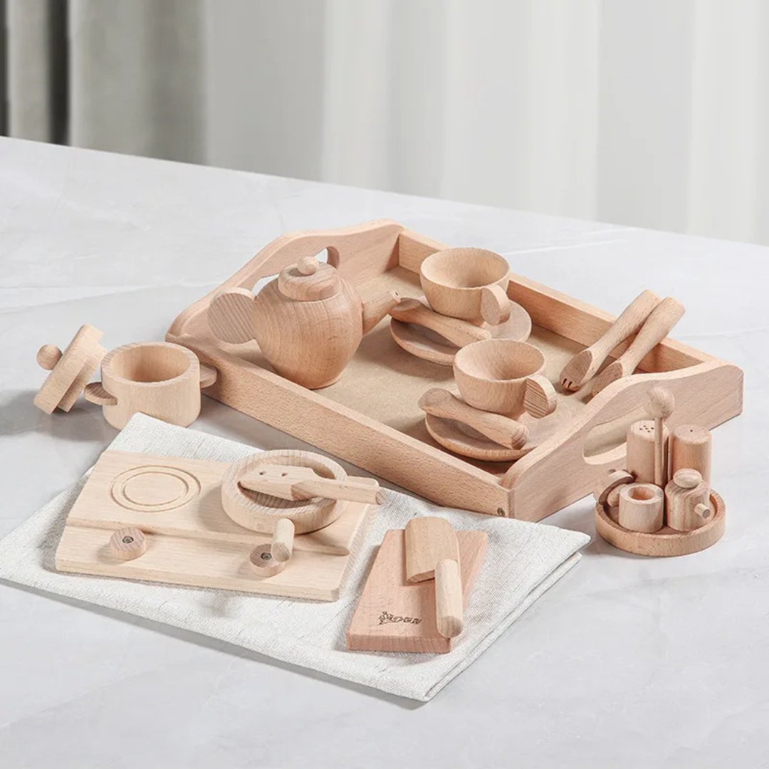 Solid Wood Girls Play Kitchen Set Beech Children s Kitchenware Toy LearnLark Montessori