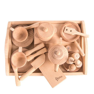 Solid Wood Girls' Play Kitchen Set - Beech Children's Kitchenware Toy - LearnLark Montessori