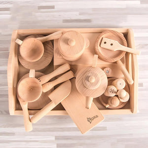 Wooden Kids Kitchen Set – Montessori Cooking Toys & Tea Pots Play Set - LearnLark Montessori