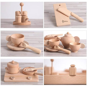 Wooden Kids Kitchen Set – Montessori Cooking Toys & Tea Pots Play Set - LearnLark Montessori