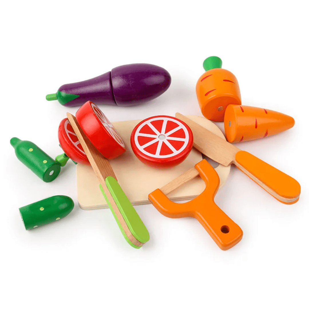 Wooden Montessori Kitchen Playset – Cutting Fruit & Veg Educational Toy for Kids - LearnLark Montessori