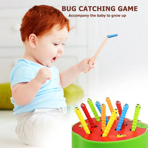 Wooden Strawberry Magnetic Bug Catching Game - Educational Toddler Toy - LearnLark Montessori